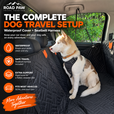 Waterproof Dog Car Seat Cover + Seatbelt Harness Bundle