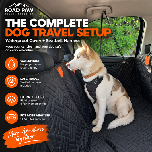 Waterproof Dog Car Seat Cover + Seatbelt Harness Bundle